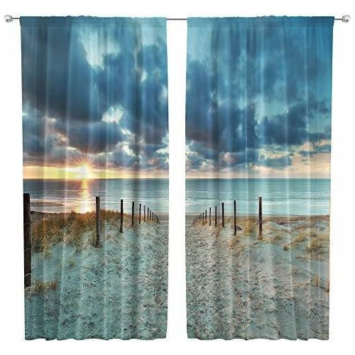 Ocean Beach Scenic Curtains Scenery Landscape Rod   Haw...