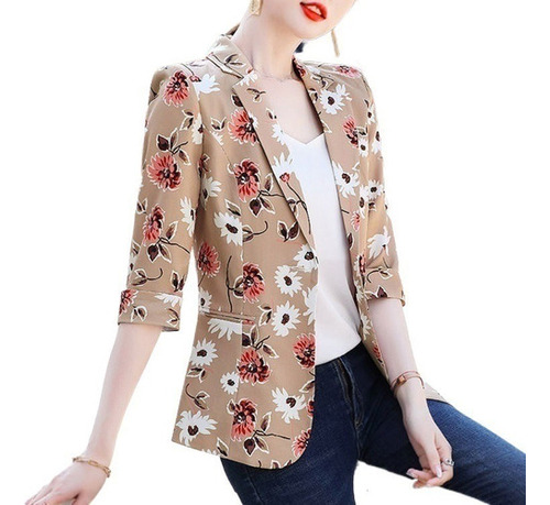 Sacos Mujer De Traje De Floral Pequeño Estampado Slim Fit