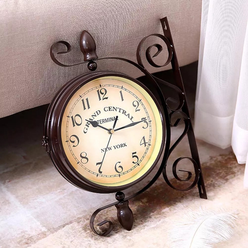 Reloj De Pared Giratorio Retro, Reloj Colgante De Doble Cara