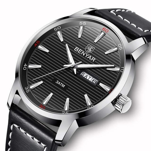 Relógio Masculino Benyar Pulseira De Couro Hardlex By-5145