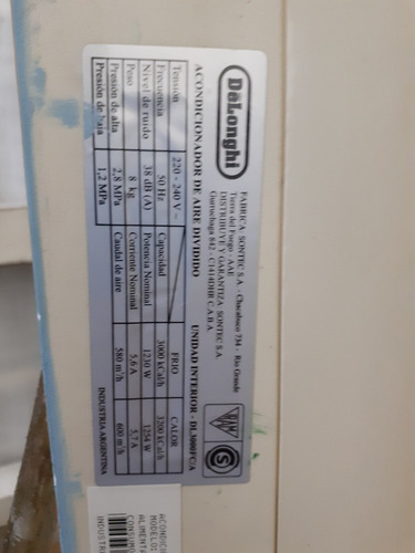 Imagen 3 de 5 de Aire Frío Calor Delonghi 3200