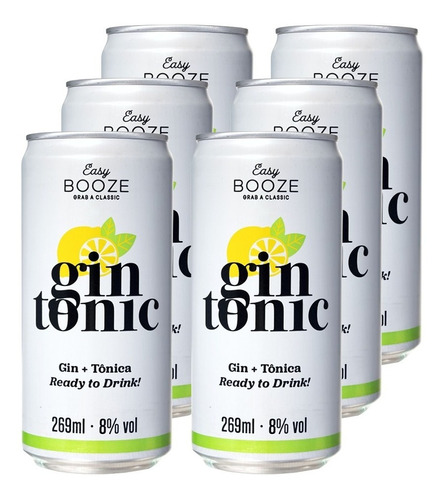 Easy Booze Gin Tonic 269 ml Pacote Pronto para Beber 6 Latas