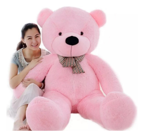 Urso Gigante Rosa 1,40mts + Ursinho Azul 50cm Casa Dos Ursos