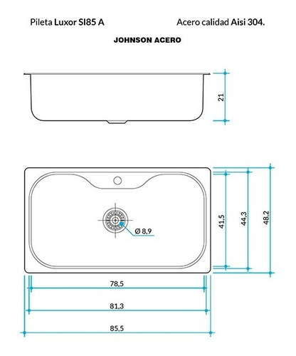 Imagen 2 de 6 de Pileta Ac.inox.simple Si85a Luxor L.304 Johnson