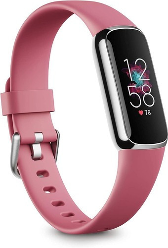 Fitbit Luxe, correa de reloj de fitness, orquídea | rosa | Color de la carcasa: plata | Color de la pulsera: rosa burbuja | Color del bisel: negro