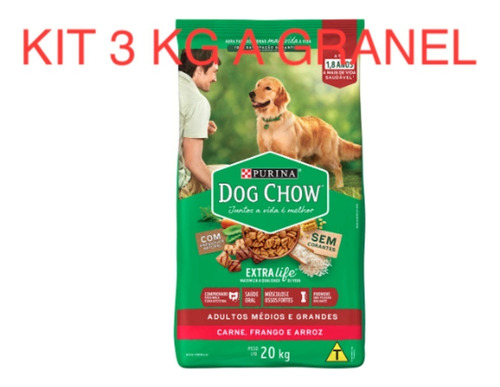 Kit 3 Kg A Granel Ração Dog Chow Adultos Raça Media E Grande