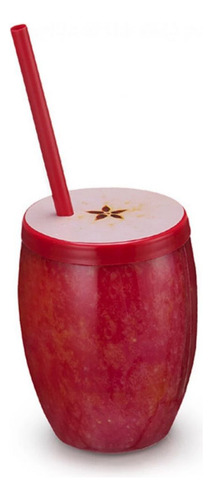 Copo Temático Fruta Maça Com Canudo 650 Ml Vermelho