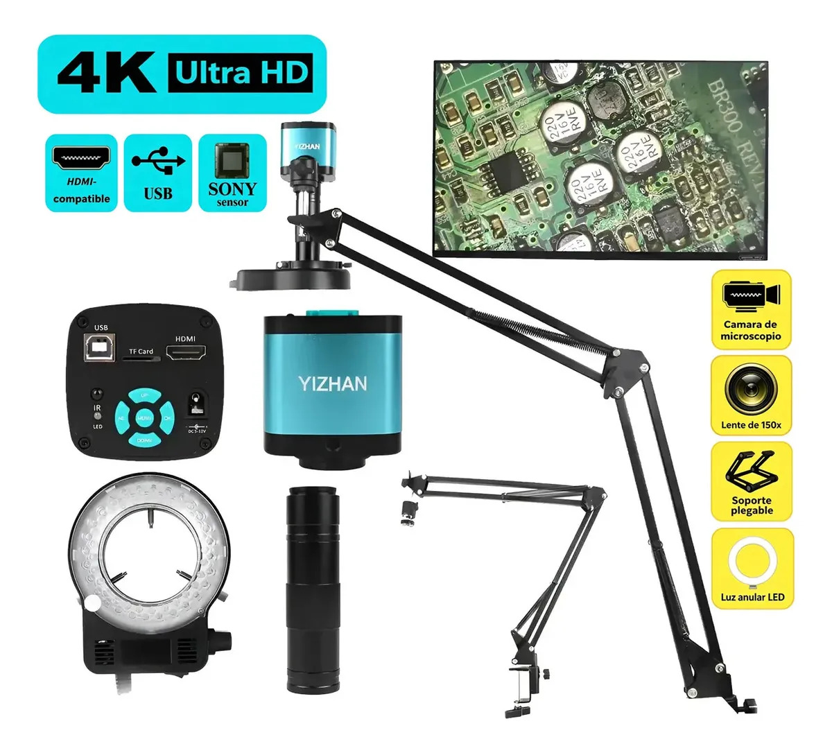 Microscopio Digital YiZhan 4K HDMI USB con Cámara 48MP y Lente Zoom 150X