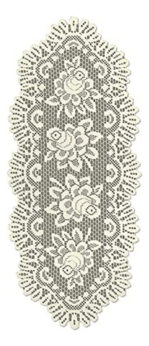 Heritage Lace Rose 15-inch By 33-inch Oval Runner, Ecru