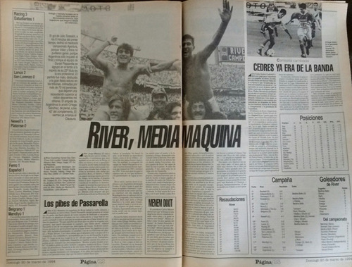 Diario Página 12 20/03/1994 Despedida Lanata / River Campeón