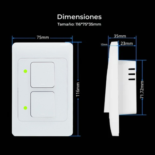 Imagen 3 de 8 de Interruptor Doble Inteligente Wifi - 2 Canales Sin Neutro