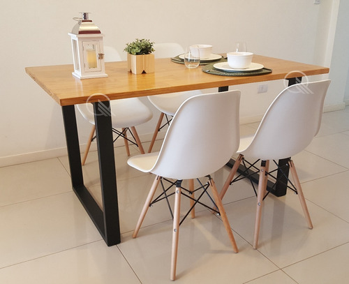 Imagen 4 de 7 de Mesa Estilo Industrial Madera Lustrada Y Hierro 80cm X 150cm