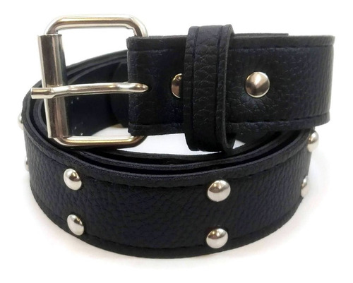 Cinturon Negro Mujer Eco Cuero C/ Tachas Hebilla Niquel 30mm