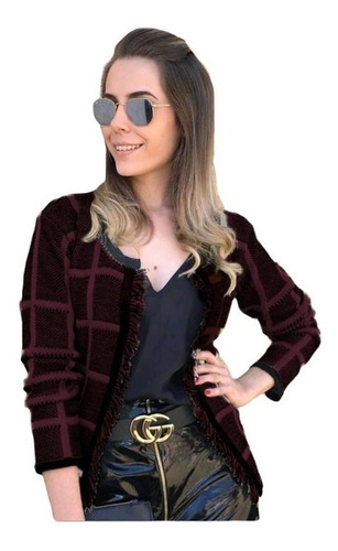 Blusa Blazer Xadrez Casaco Grosso Tricot - Monique