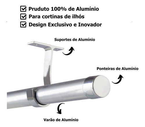 Kit Completo Varão 2,2m Cortina 28mm Suporte Teto Alumínio