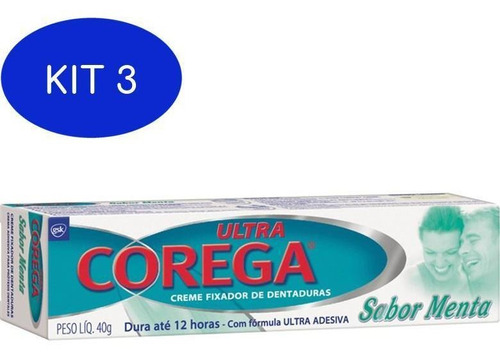 Kit 3 Fixador Corega Ultra Creme Menta  40gramas