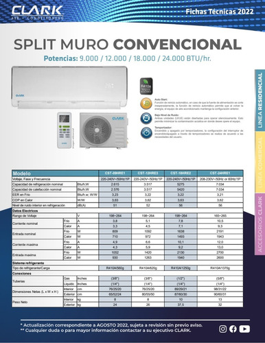 Aire Acondicionado Tipo Split Muro 18000 Btu Clark On/off