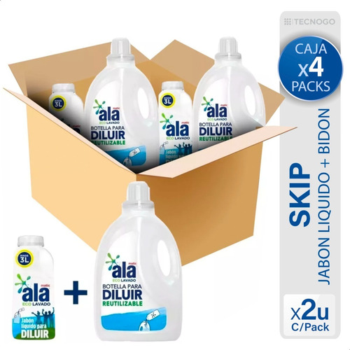 Caja Jabon Liquido Skip Para Diluir + Botella - X4 Packs