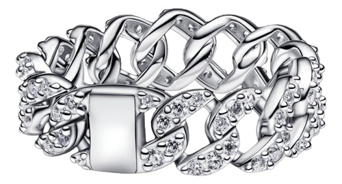 Anillo Pandora Cadena Cubana Plateado 7