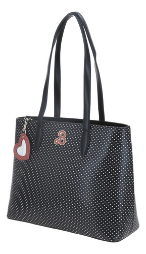 Bolsa Tote Barbie By Gorett Con Espejo Colgante Br23025-3 Color Negro Correa De Hombro Negro Diseño De La Tela Corazones