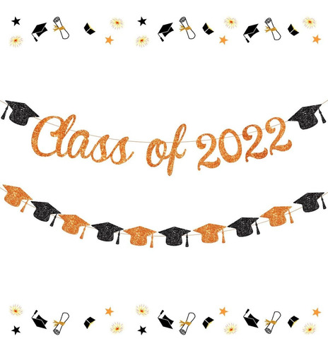 Class Of 2021 Banner Naranja Decoracion Graduacion Negro