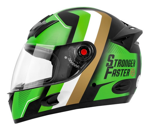 Capacete Para Moto Integral Stronger Faster Fosco Etceter Cor Verde/Dourado Tamanho do capacete 60