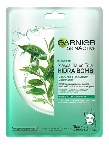 Mascarilla Facial Garnier Skin Active Hidra Bomb Te Verde