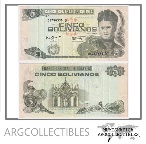 Bolivia Billete 5 Bolivianos 1986-1995 P-217 Xf-