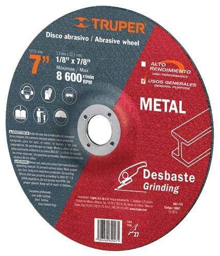 Disco T.27 Corte Metal 7' Uso Gral Truper 10666