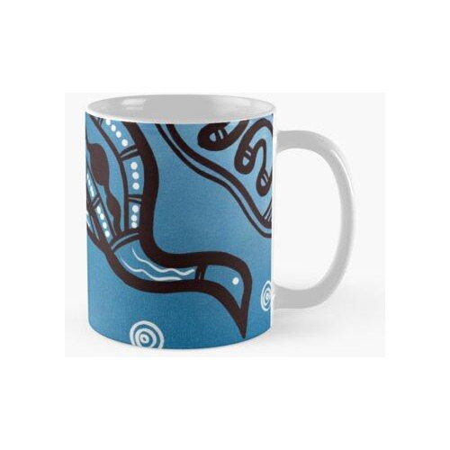 Taza Auténtico Arte Aborigen - Emu (azul) Calidad Premium