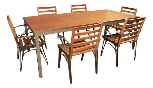 Mesa Retangular De Cozinha Com Cadeiras De Aluminio Madeira