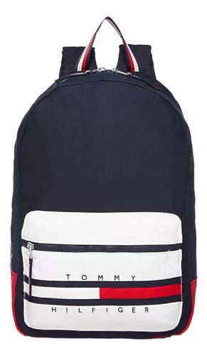Mini mochila Tommy Hilfiger Colorblock para hombre, color azul marino, diseño de tela, colores de marca