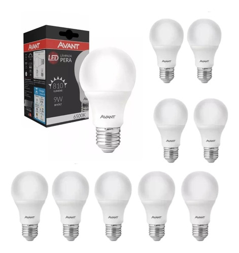 Kit 10 Lâmpadas Bulbo Led 9w A60 Branca - Avant Luz Branco-frio 110V/220V