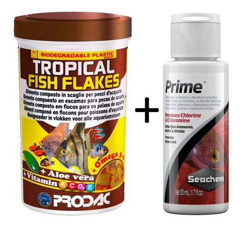 Kit Prodac Tropical Fish Flakes 200g + Seachem Prime 50ml