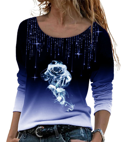 Nueva Blusa De Otoño De Moda Con Estampado De Rosas 3d Simpl