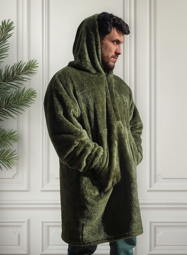Maxi Buzo Canguro Manta Overside Peluche Corderito Capucha