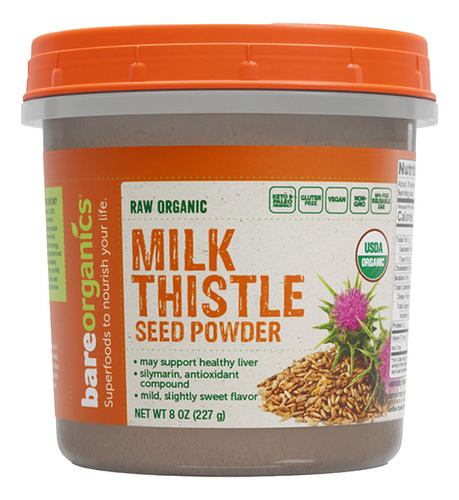 Bareorganics Milk Thistle Seed Powder, Superfood Powder, Org