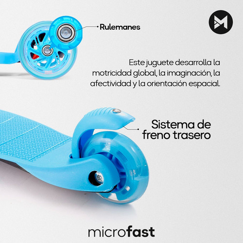 Imagen 8 de 9 de Monopatín Infantil Desmontable 3 Ruedas Luces Led Ajustable