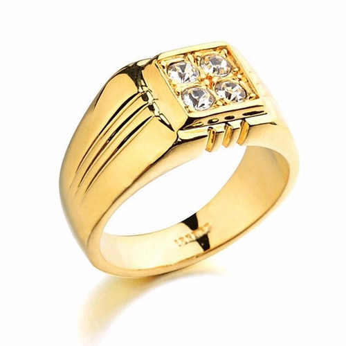 Anillo Hombre Baño Oro 18k Cristal Genuino Auto Joyas Reloj