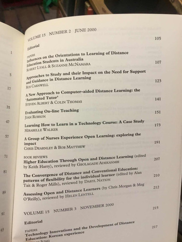 Open Learning The Journal Of Open And Distance (Usado)