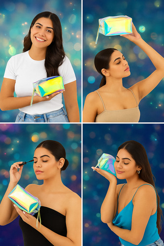 Cosmetiquera Impermeable Neceseres Maquillaje Transparente Holografico Liso