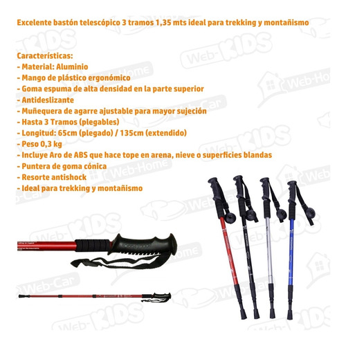 Imagen 6 de 10 de Baston Telescopico 135cm Antideslizante Trekking Tope Cuotas
