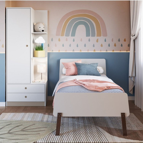 Quarto Infantil Com Guarda Roupa 1 Porta E Cama Solteiro