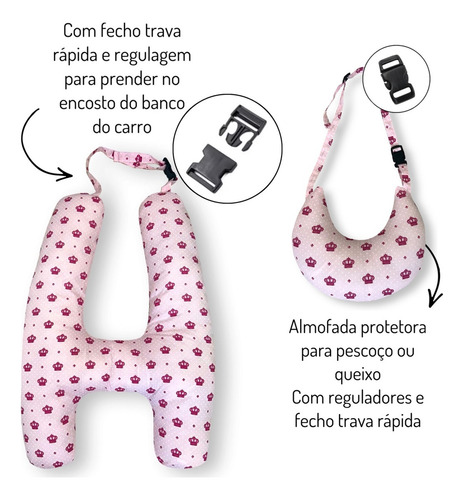 Almofada De Dormir De Carro Em Forma H Com Encosto De Cabeça Cor Coroa Rosa Desenho Do Tecido Estampado