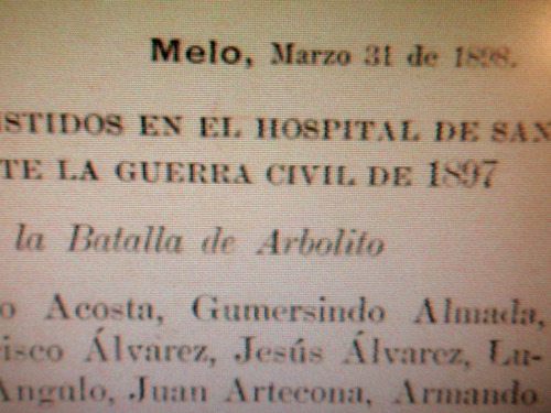 Arbolito Lista Heridos Revolucion 1897 Asistidos En Melo