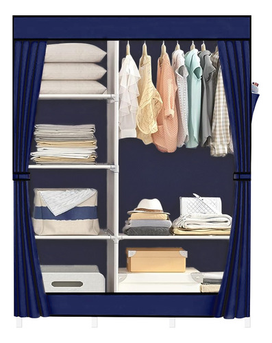 Closet Portátil Multi Organizador Con 6 Estantes Color Azul.