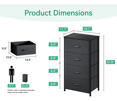 Cómoda De Tela Para Dormitorio Con 4 Cajones