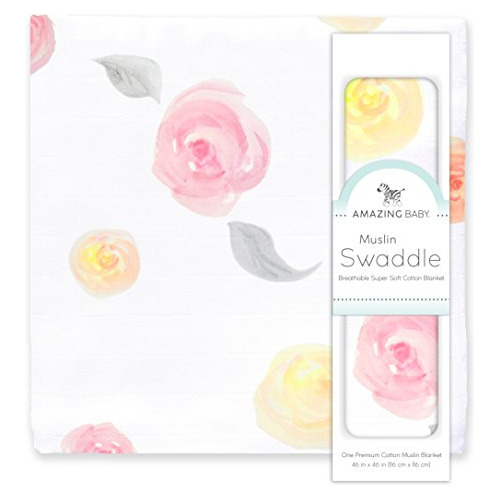 By Muslin Swaddle Blanket, Algodón Premium, Rosas De A...