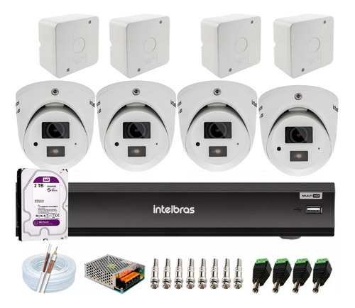 Kit Intelbras, 4 Vhd 3220d Mini C/áudio,dvr Imhdx 3008 C/2tb