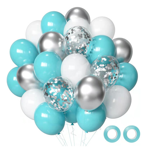 50 Globos De Látex De Confeti Azul Y Blanco Para Fiestas